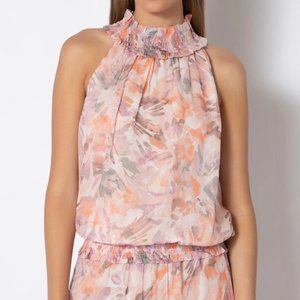 Tart Collections Lea Womens Sleeveless Peach Floral Shirred Top size XS